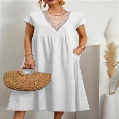 Damen Maxikleid V-Ausschnitt Seidenstoff Elegantes