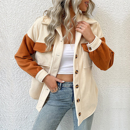 Damen Overshirt mit Taschen Farbkontrast Damenleichtblau - Eveloria