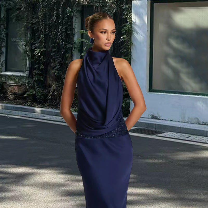 Eveloria Damen Abendkleid tiefes Dekolleté Seidig