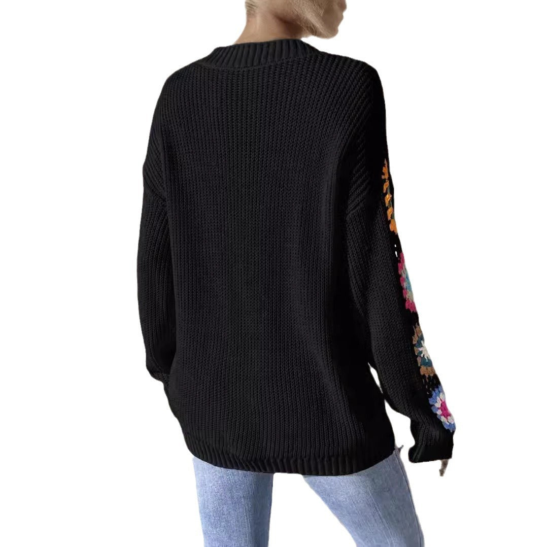 Damen Strickpullover mit Häkelmotiven und einzigartigem Schnitt