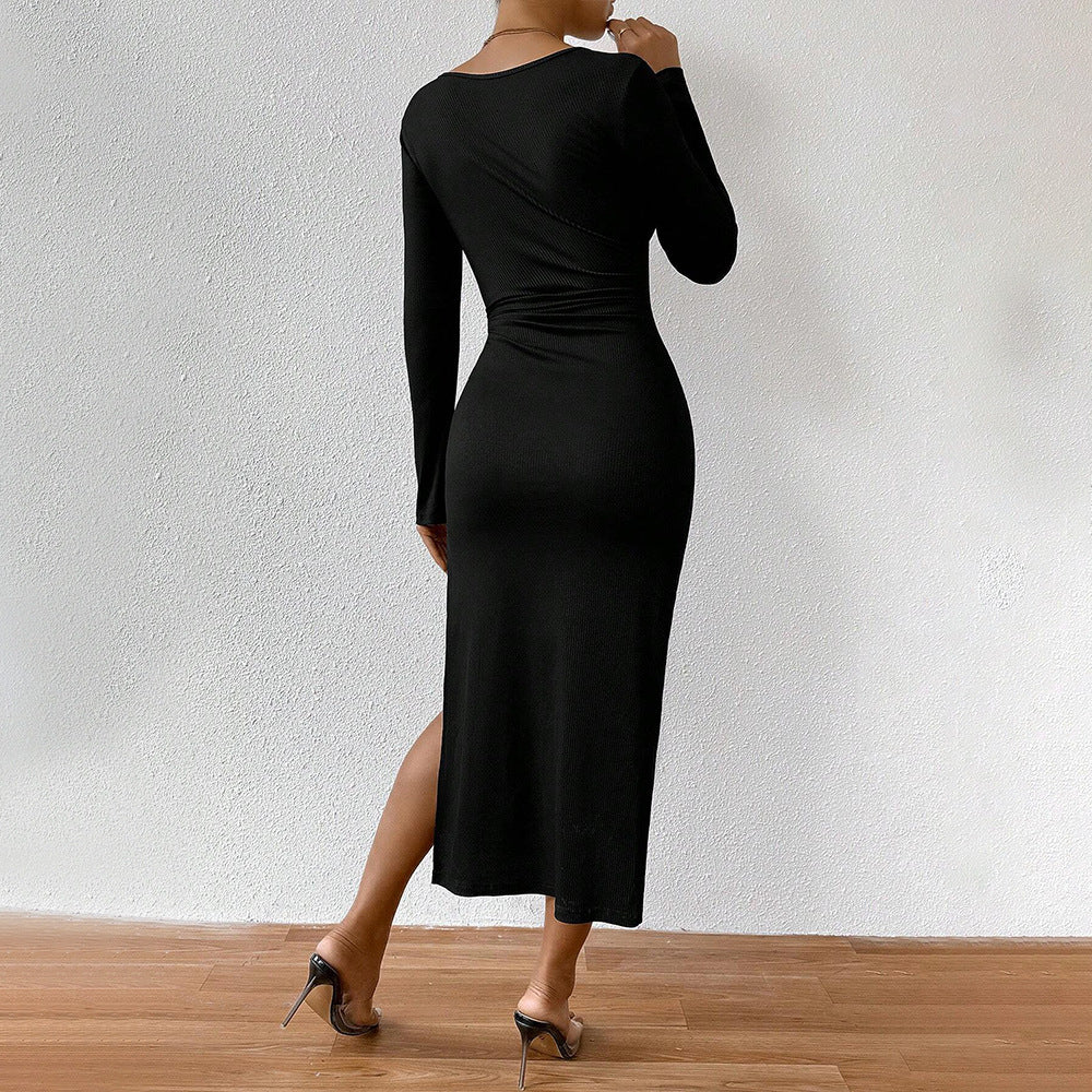 Damen Langarm Rippkleid mit Kordelzug und flexibler Einstellung