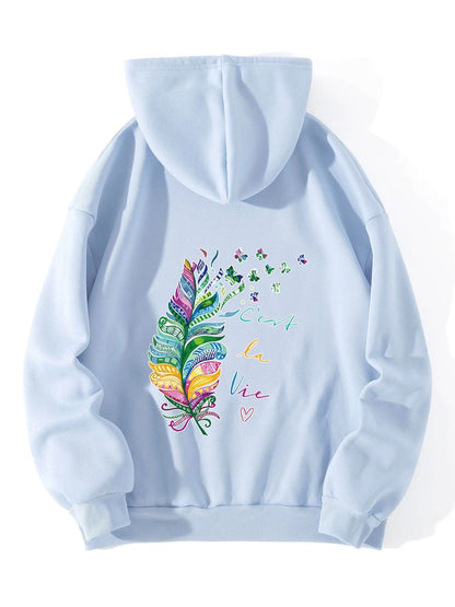 Damen Kapuzenpullover Bunt Federdesign