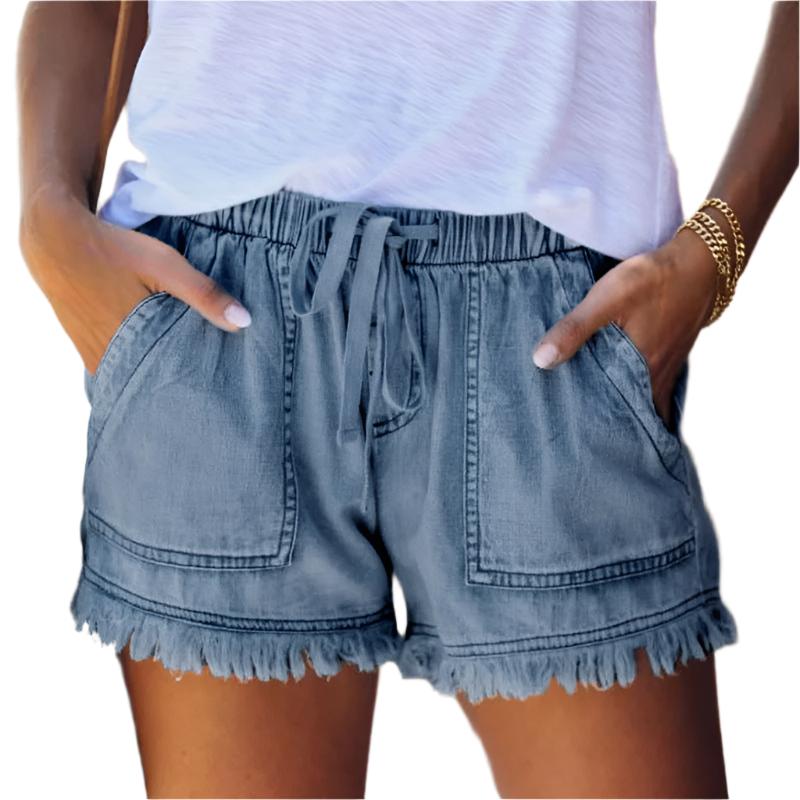 Eveloria Damen Hochtaillen Denim Shorts