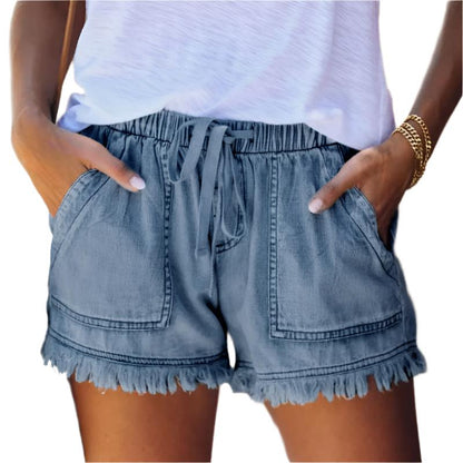 Eveloria Damen Hochtaillen Denim Shorts