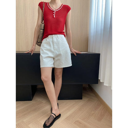Damen Jeansshorts Hochbund Entspannter Schnitt Blau Eveloria