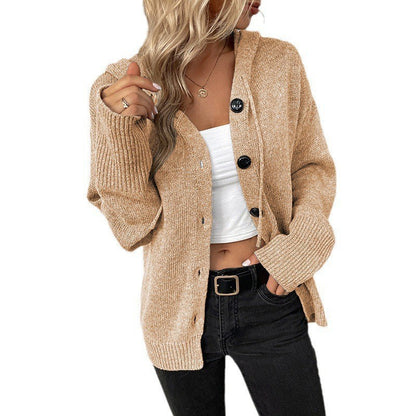 Damen Strickjacke Kapuze Grobstrick Grau