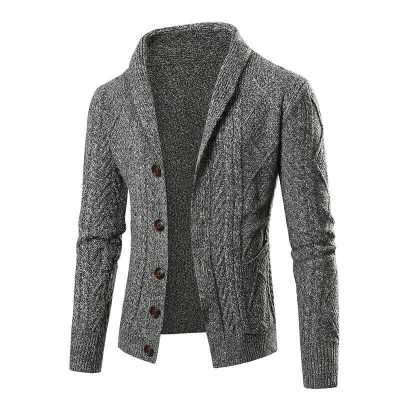 Herren Strickcardigan Zopfmuster Aufgesetzte Taschen Beige