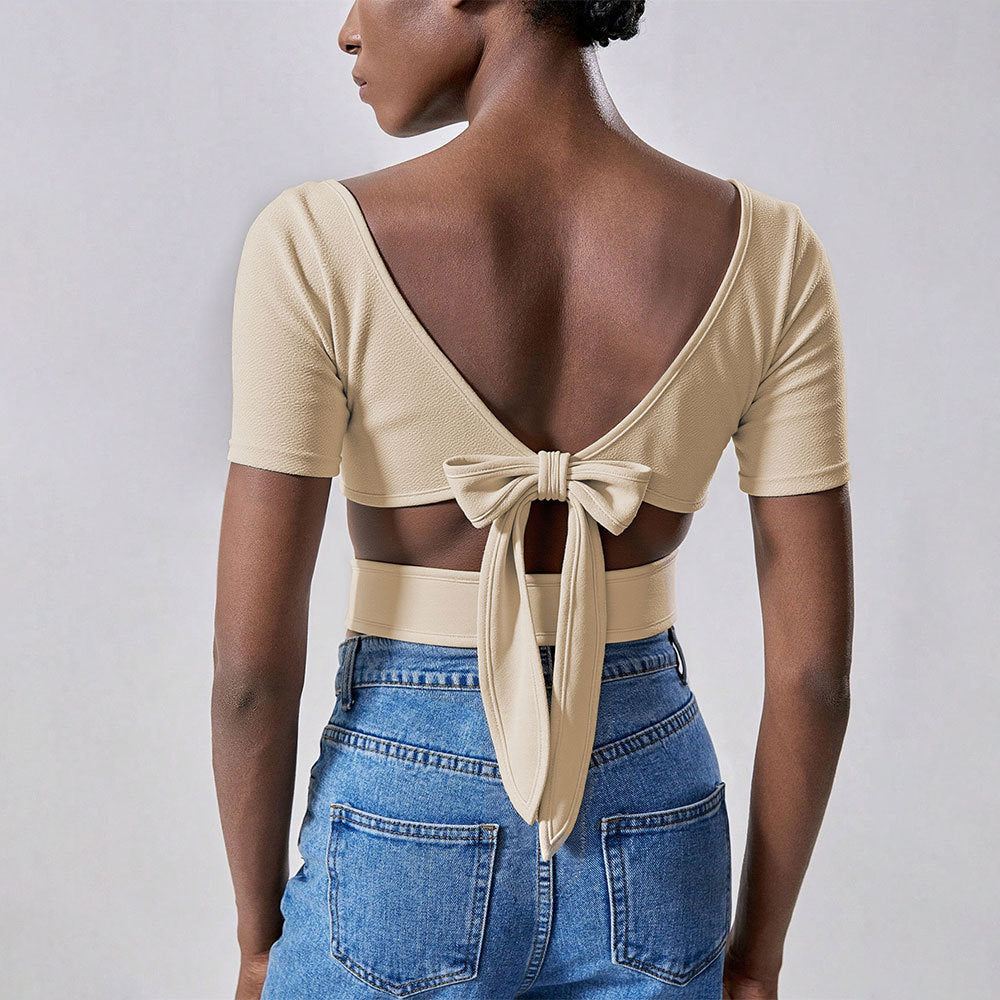 Damen T-Shirt Cropped Quadrat-Ausschnitt Kurzärmelig Eveloria