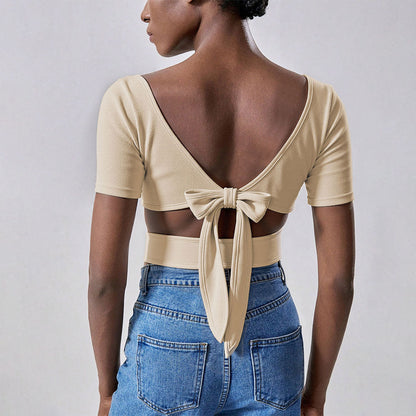 Damen T-Shirt Cropped Quadrat-Ausschnitt Kurzärmelig Eveloria