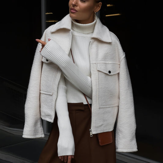 Damen Kurzjacke mit Taschen Eveloria Modisch Schwarz - Eveloria