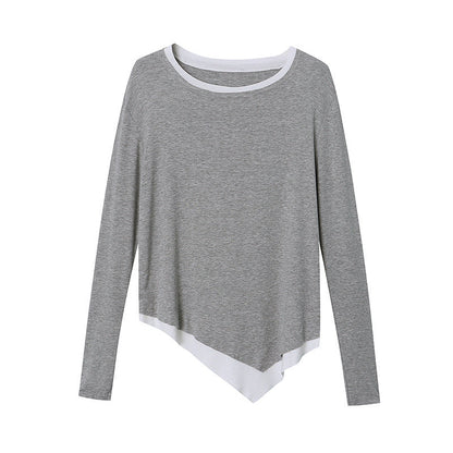 Damen Langarmshirt Asymmetrischer Saum Feines Material Beige
