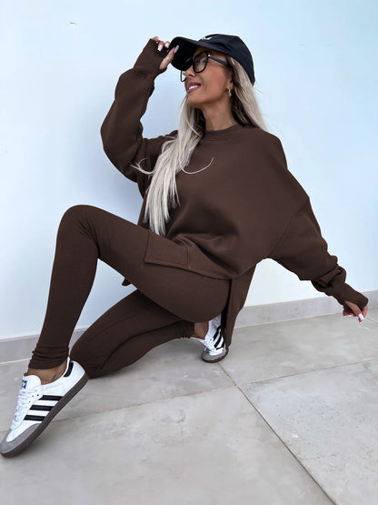 Damen Sport-Loungewear-Set Sweatshirt und Leggings Weite Passform
