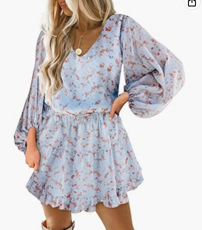 Damen Kurzarmkleid Voluminöse Puffärmel Eveloria