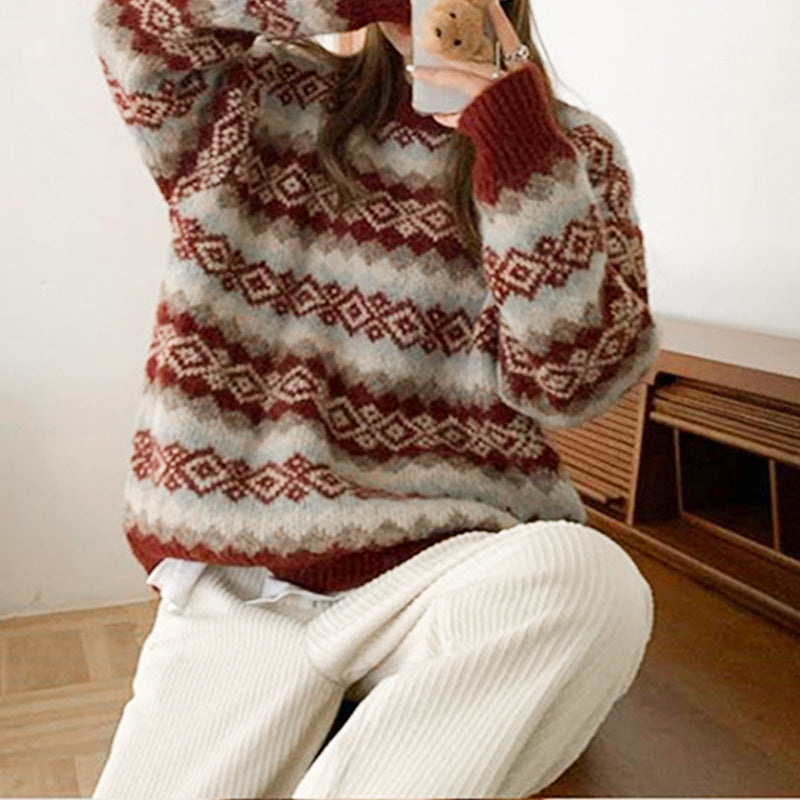 Damen Strickpullover Gemusterter Herzdesign Eveloria