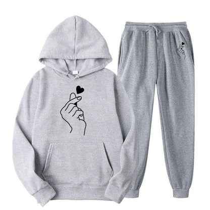Damen Jogginganzug Bequem Herzmotiv Grau Eveloria