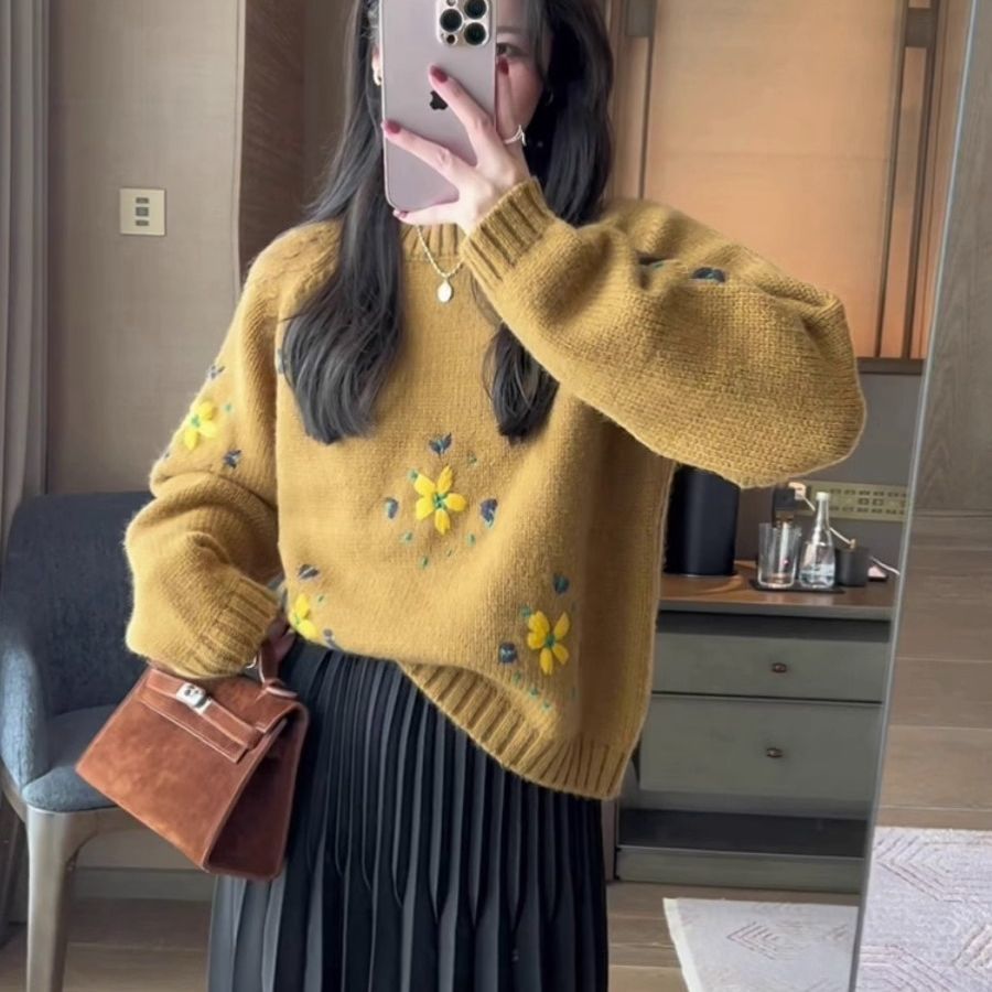 Damen Strickpullover Flora Applikationen