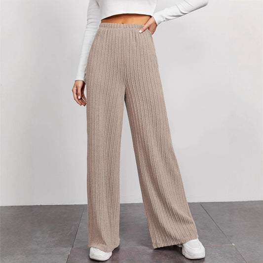 Damen Rippstrick-Hose Hochtailliert Mit Seitentaschen Schwarz - Eveloria