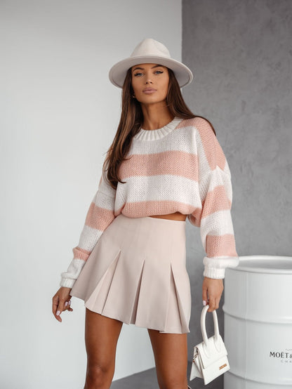 Damen Strickpullover Lässig Voluminöse Ärmel Grau Eveloria