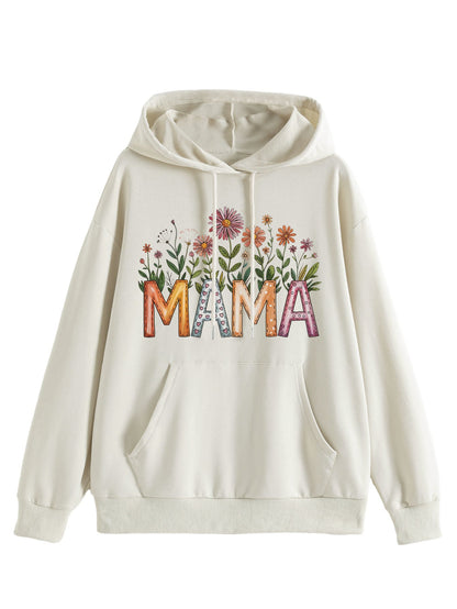 Damen Kapuzenpullover Floralmuster mit Schriftzug Eveloria