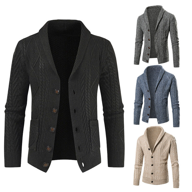Herren Strickcardigan Zopfmuster Aufgesetzte Taschen Beige