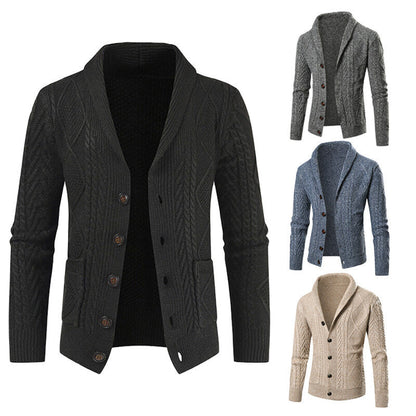 Herren Strickcardigan Zopfmuster Aufgesetzte Taschen Beige