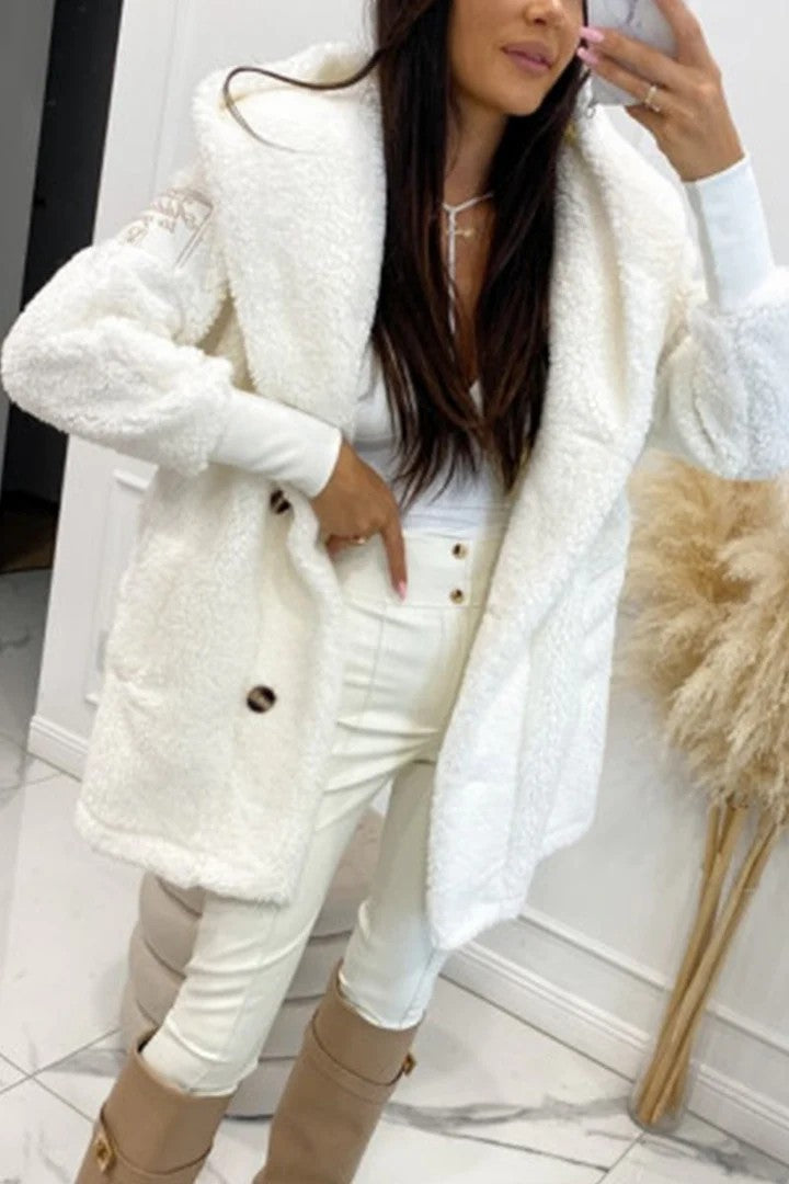 Damen Teddyjacke Klassischer Kragen Praktische Taschen Braun