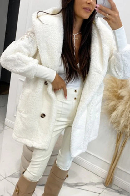 Damen Teddyjacke Klassischer Kragen Praktische Taschen Braun