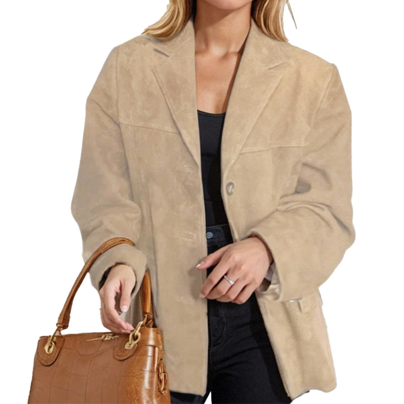 Damen Wildlederjacke Klassischer Schnitt 2 Taschen Eveloria