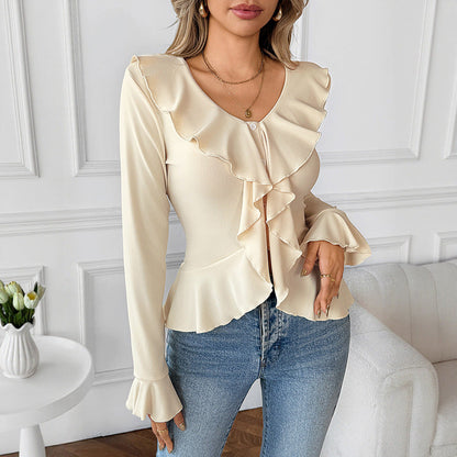 Damen Bluse Rüschendetails Feminin Weiß - Eveloria