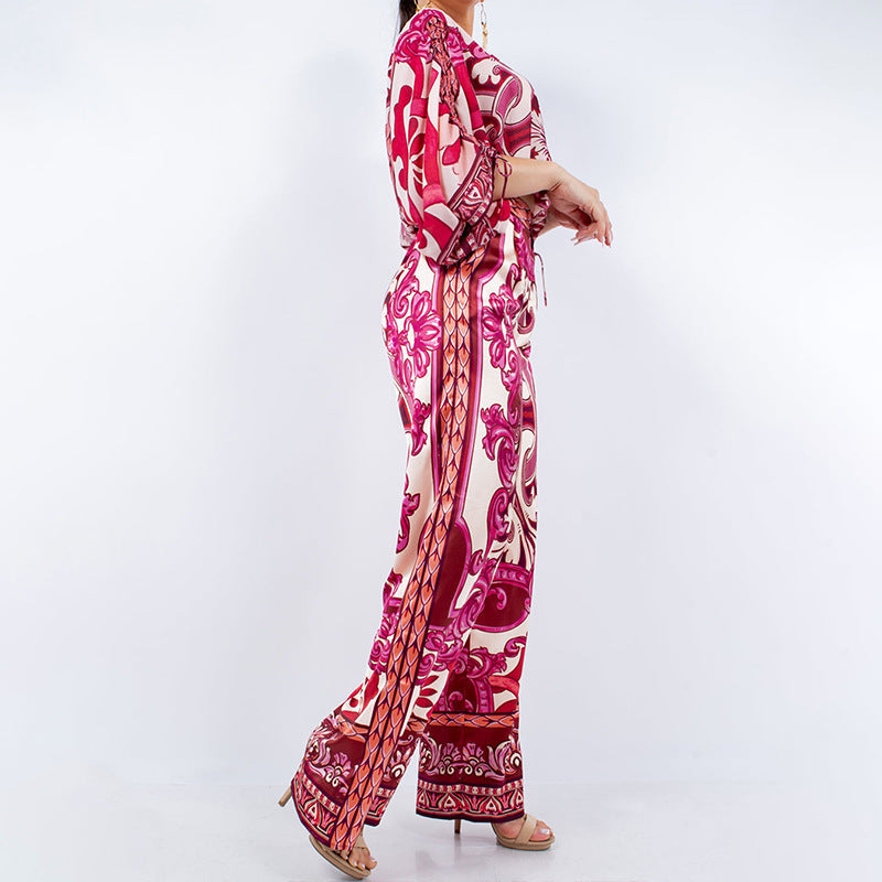 Damen Kombinationsoutfit Weites Bein Elegantes Muster Eveloria