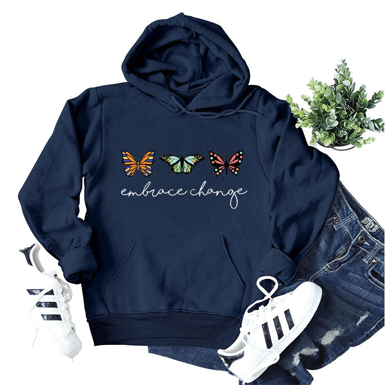 Damen Kapuzenpullover Schmetterlingsmotiv Grau