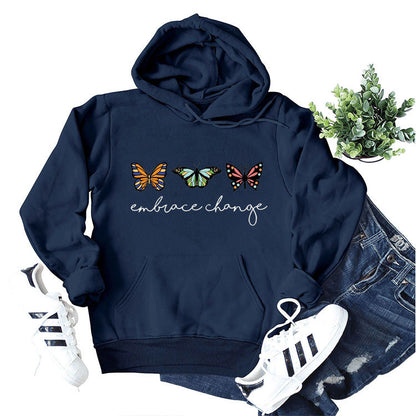 Damen Kapuzenpullover Schmetterlingsmotiv Grau