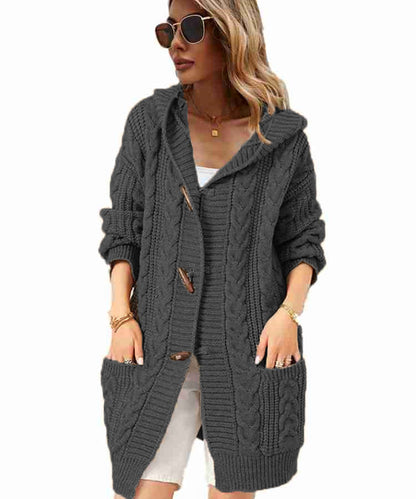 Damen Grobstrick-Cardigan mit Kapuze und Taschen