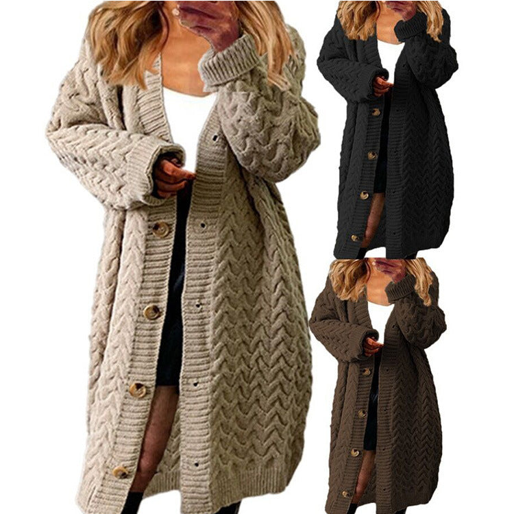 Damen Strickcardigan Voluminöses Zopfdesign Knopfverschluss Beige - Eveloria