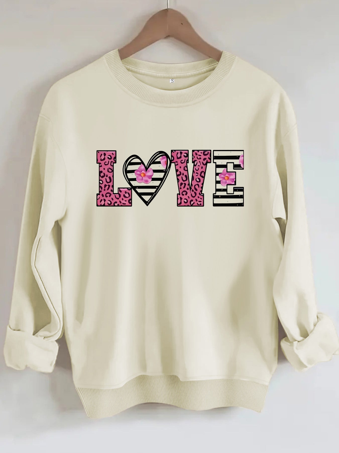 Damen Sweatshirt Leopardenherz-Design Komfortschnitt Grau