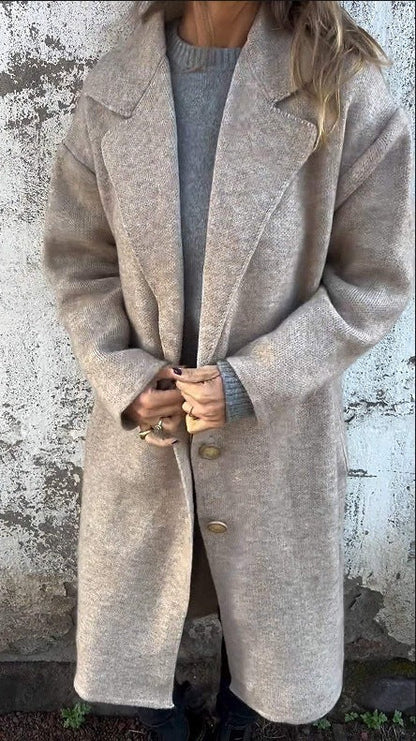 Damen Übergangsjacke Weites Design Elegant Knöpfe Beige