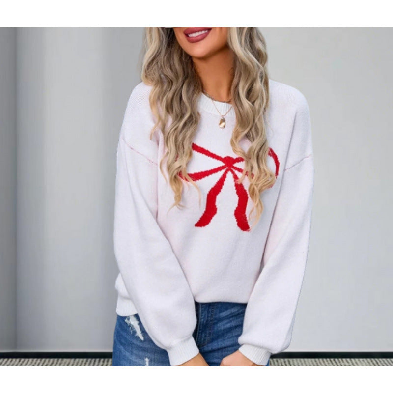 Damen Oversized Pullover Schleifenmotiv Eveloria