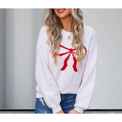 Damen Oversized Pullover Schleifenmotiv Eveloria