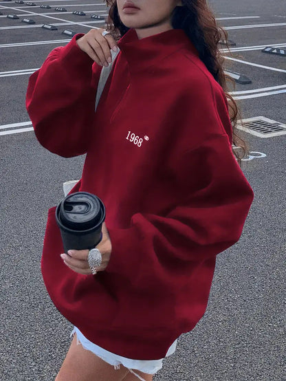 Damen Sportpullover Kapuzenpullover Halbzipp mit Taschen