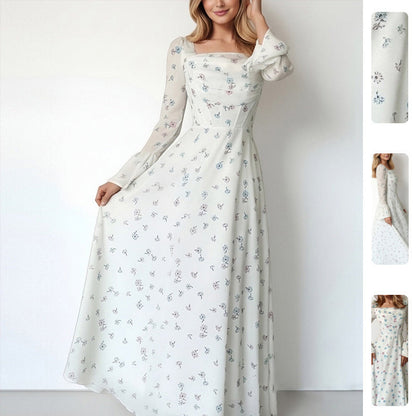 Damen Maxikleid mit Blumenapplikationen und Volumenärmeln Schwarz - Eveloria