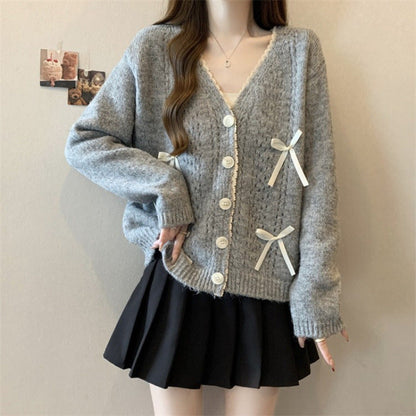 Damen Strickcardigan mit Schleifen Beige