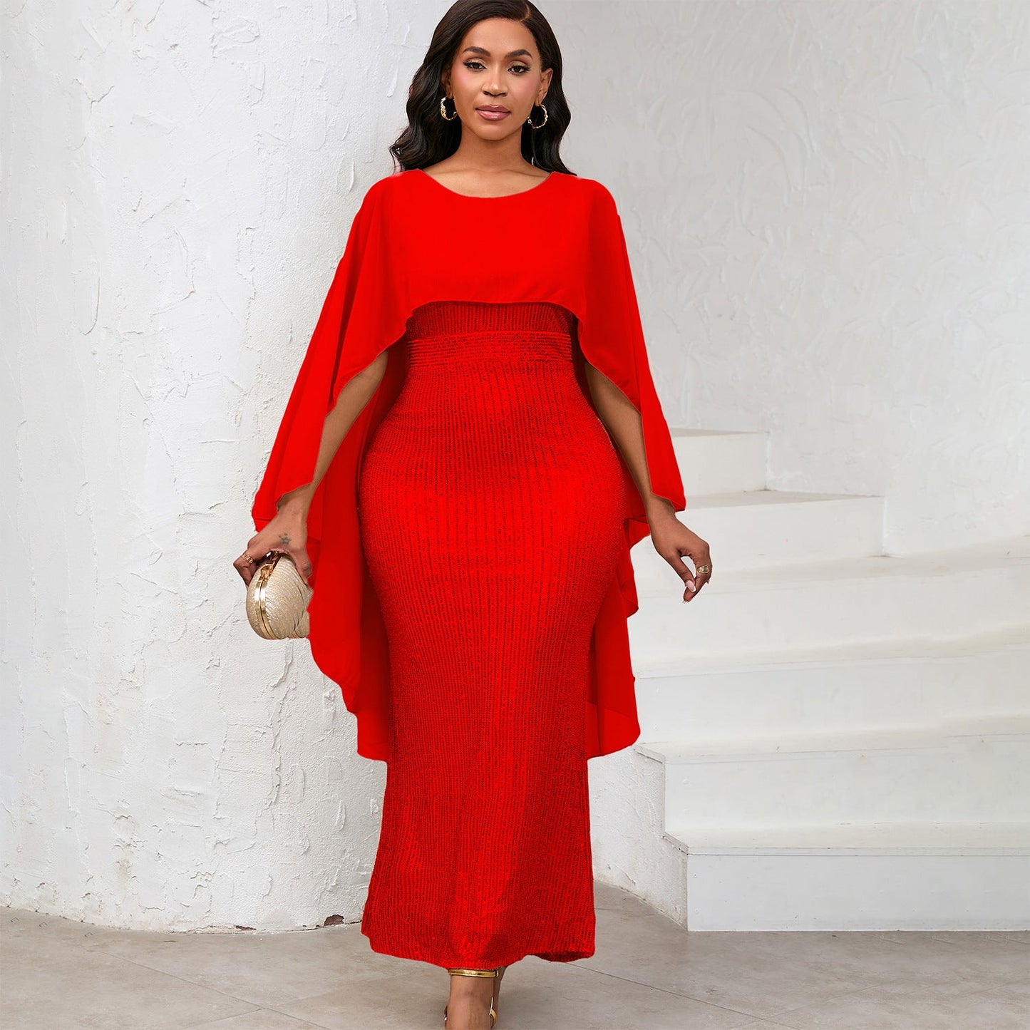 Damen Abendkleid mit Pailletten und Cape