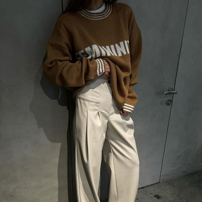 Damen Sweatpullover Lässig Streifen Bündchen Grau