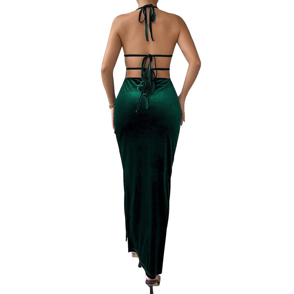 Damen Maxikleid mit Trägerdesign und Seitenschlitz