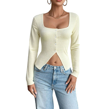 Damen Langarm-Cardigan Lässig Dekorative Knöpfe Beige