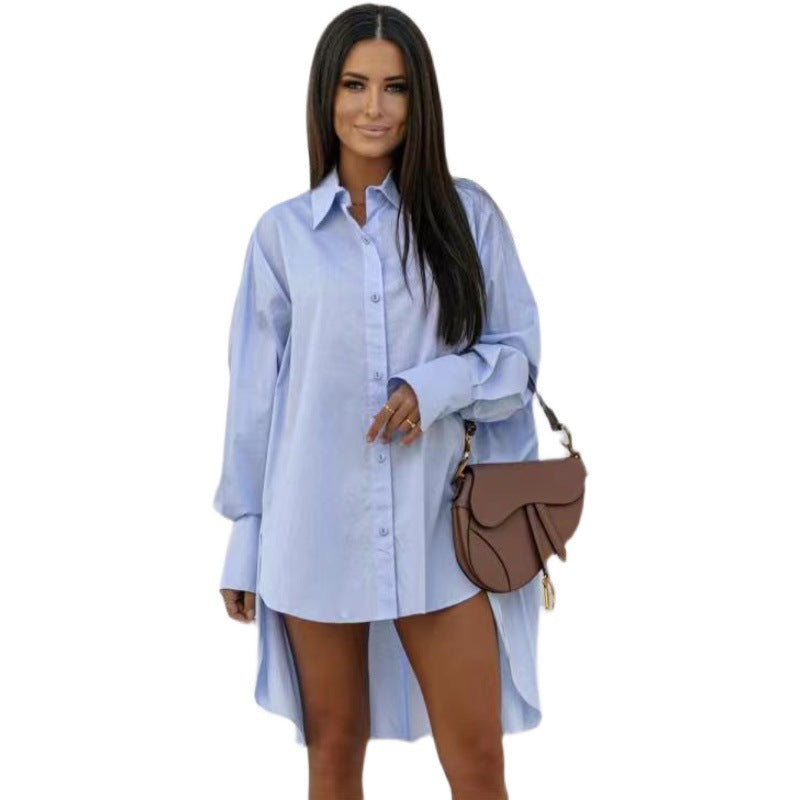 Damen Langarm Hemdblusenkleid Asymmetrisch Moderner Schnitt Eveloria
