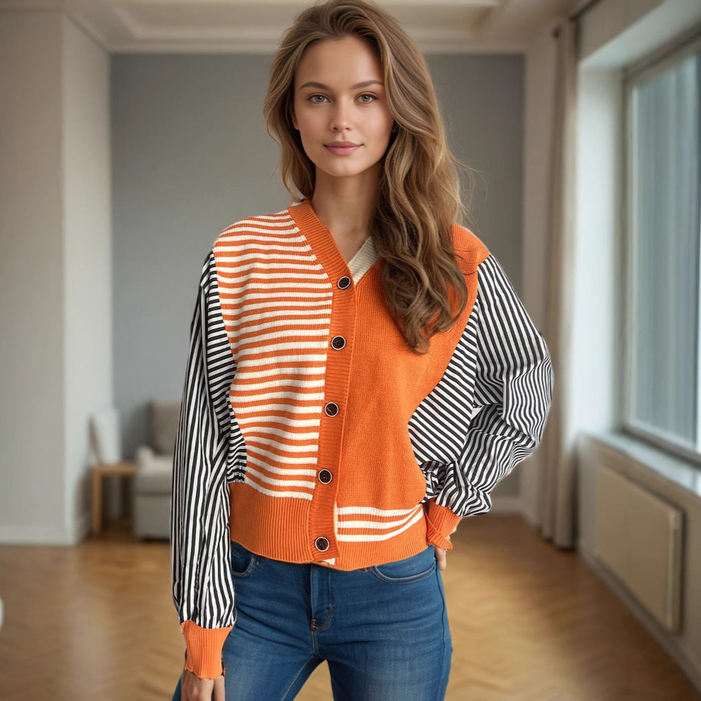 Damen Strickcardigan Gestreift Komfort Schnitt