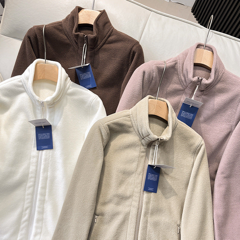 Damen Fleecejacke Hochkragen Reißverschlusstaschen Eveloria