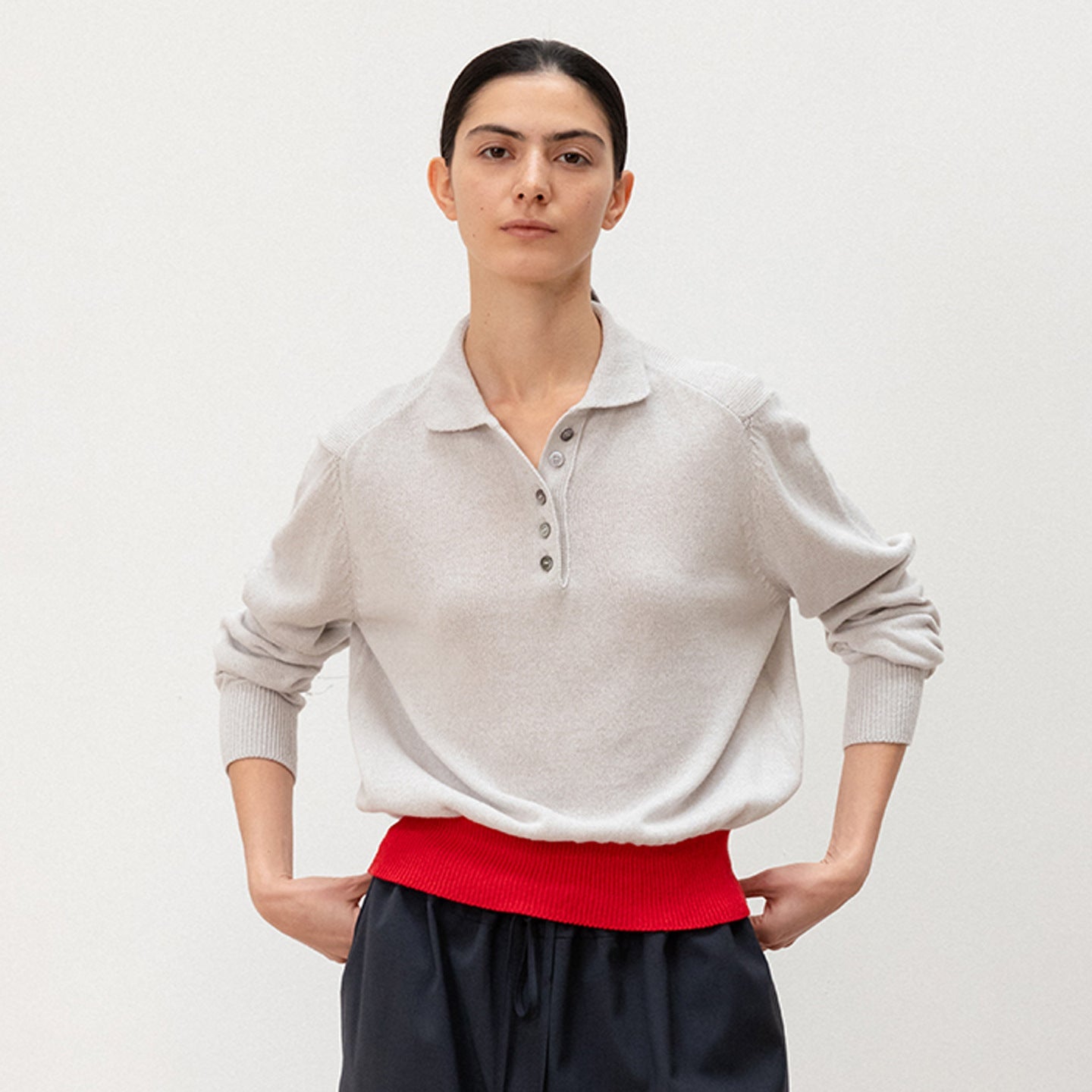 Damen Strickpullover Polokragen Kontrastbund Eveloria