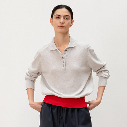 Damen Strickpullover Polokragen Kontrastbund Eveloria